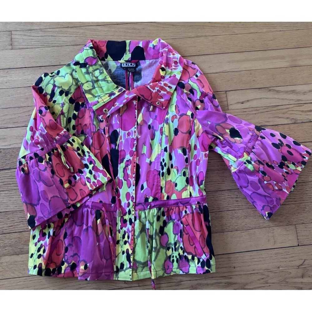 Berer Zipped Jacket 3/4‎ Bell Sleeves Colorful Pink Sequins Women's Sz L